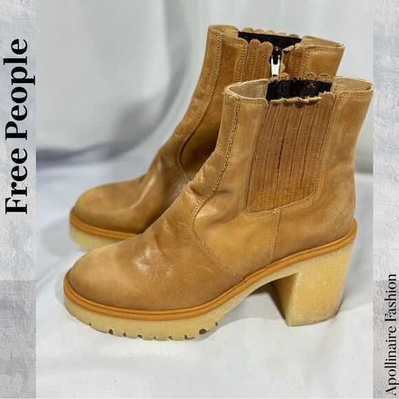 FREE PEOPLE JAMES CHELSEA CHUNKY HEEL BOOTS IN TAN SIZE 40 NEW - Picture 4 of 6